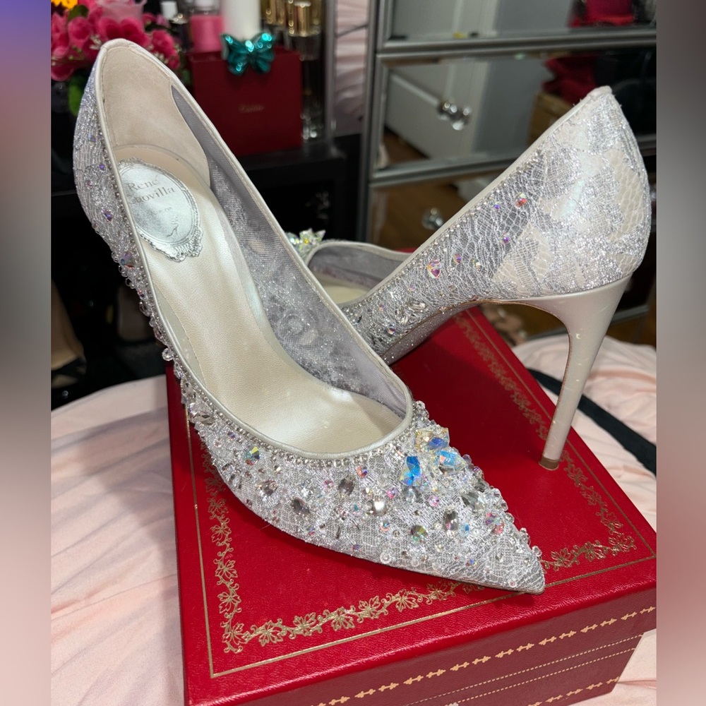 Rene Caovilla Cinderella Silver Crystal-Embellished Heels 41.5, 105mm